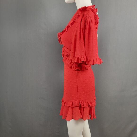 Selfie Leslie Red Mini Dress XS Swiss Dot Ruffle Cutout Partywear - Picture 4 of 8